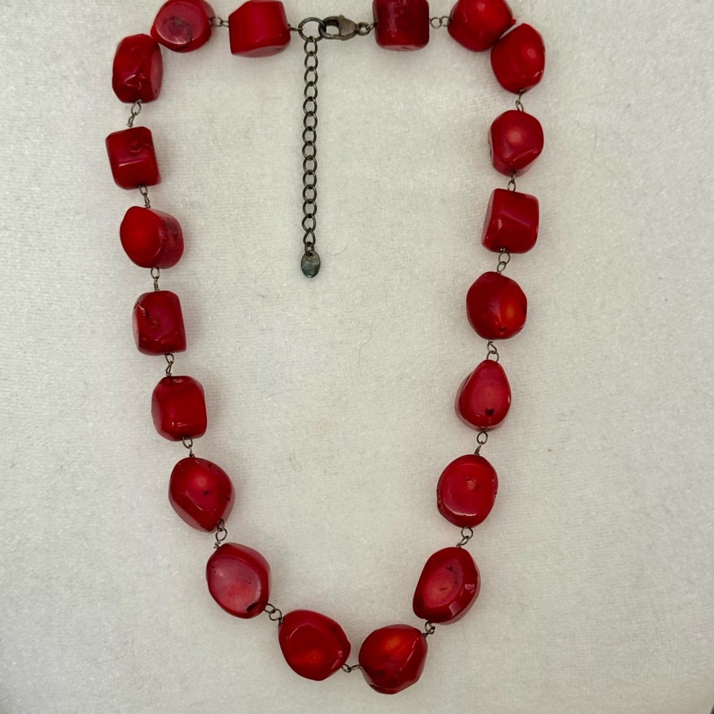 925 Sterling Silver Red Chunky Bead Necklace Adjustable 18” Bold Artisan Style - Picture 4 of 6